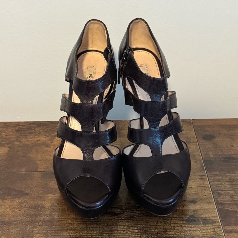 Prada Authentic Brown Strappy Heels Size 38 1/2 - Picture 2 of 5